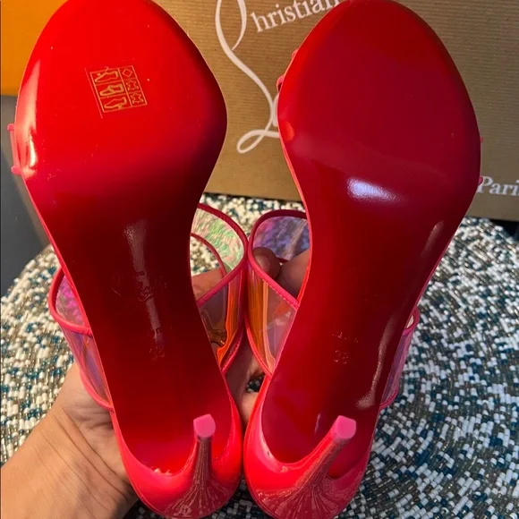 Christian Louboutin Just Loubo 85 Iridescent Hot Pink Slide Heels - Picture 3 of 5
